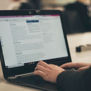 a person at a laptop typing up a blog