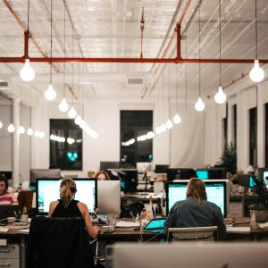 a large workspace with combined but separate workstations.